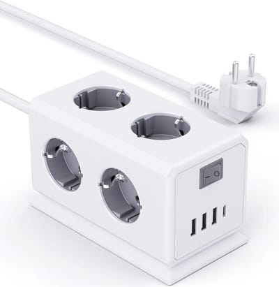 Thuys – Meervoudige Stekkerdoos Met USB – 6-voudige Stopcontacten – Met Schakelaar – 6-in-1 Verdeeldoos – Stekkerdoos – Grijs