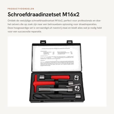 Dailygoods- Schroefdraadinzetset M16x2 - Roestvrij Stalen Draadreparatieset - Inzetstukken met Schroefdraad - Gedraaide Boor - Professioneel Gereedschap - Hoogwaardige Kwaliteit