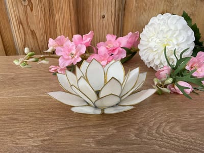 Lotus Sfeerlicht / Waxinelichthouder Goudrand Wit