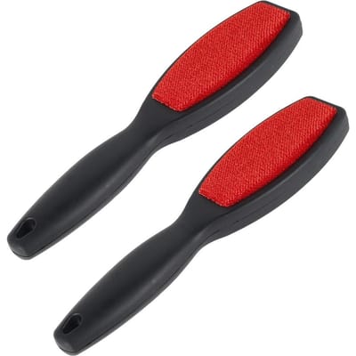 Lot de 2 brosses anti-peluches électrostatiques réutilisables à double face pour enlever les poils d'animaux et de chats, idéales pour le canapé et les vêtements red