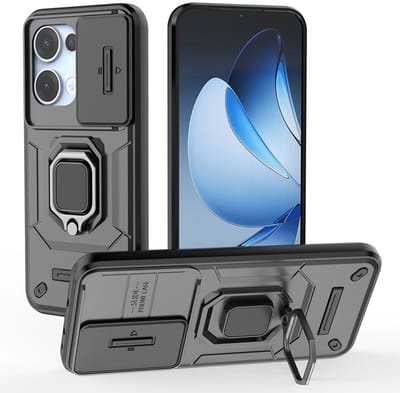 Coverup Hoesje - Geschikt voor OPPO Reno13 5G Hoesje - Coverup Ring Kickstand Back Cover met Camera Shield - Zwart
