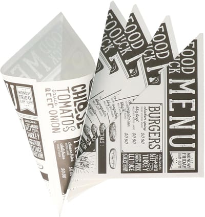 HIT Frietzak - 10x - Puntzak - Papier - Zwart/wit - 17,5 x 24 cm