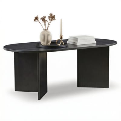 ACAZA Salontafel - Luxe Salontafel Ovaal - Zwart - 100 x 50 x 37,5 cm (L x B x H) - Hout - Koffietafel - Salontafel Industrieel - Salontafel Zwart- Salontafel Afgerond