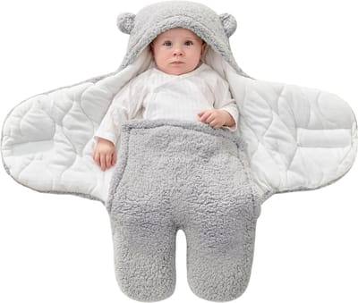 Baby Inbakeren 0-3 Maanden Baby Inbakerdeken Dik Fleece Baby Wikkeldoeken Baby Inbakerdoek Winter Babyslaapzak (Grijs)