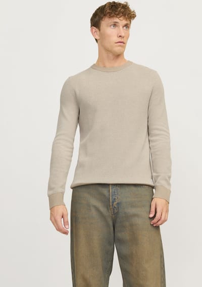 Jack & Jones Trui Jjeglobe Knit Crew Neck Noos 12258139 Oatmeal Mannen Maat - S