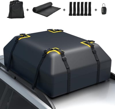 COSTWAY Dakkoffer voor auto, dakkoffer, waterdicht, met 6 deurhaken, cijferslot, antislip mat en draagtas, opvouwbare daktas, bagagebox voor auto's, bestelwagens, SUV's, zwart, 420 liter