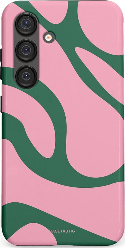 Casetastic hoesje geschikt voor Samsung Galaxy S25 - Dubbellaagse bescherming - Groen Roze Dansende Vormen - Fashion Case - Lichtroze Donkergroen