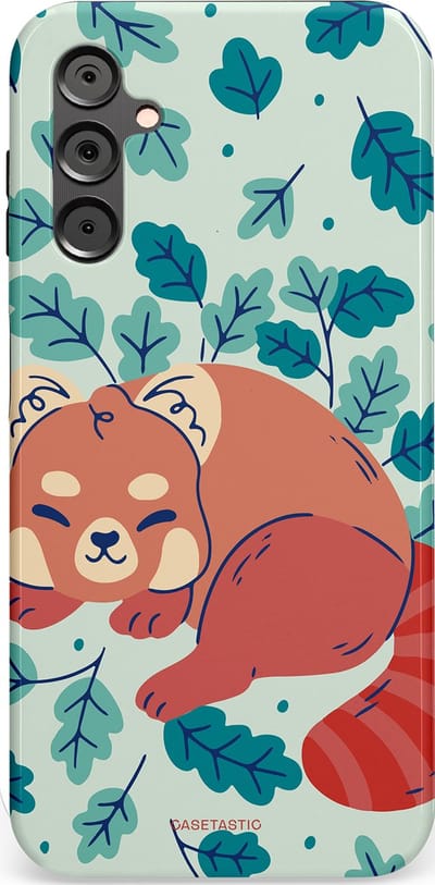 Casetastic Hoesje Geschikt voor Samsung A14 (5G/4G) - Stijlvolle Beschermende Duo-layer Case - Rode panda avonturen