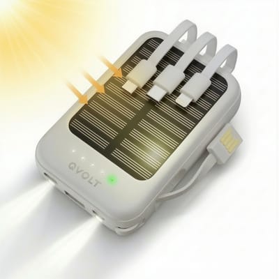 Solar Charger Powerbank - Zonne Powerbank 5000 mAh - USB-A&USB-C - Mini Powerbank Zonneenergie - Universeel - met Zaklamp - Solar Panel Powerstation - Portable Charger - Incl. Kabels - Lichte met Zonnepanelen - Accu Noodpakket - Wit - Soundlogic