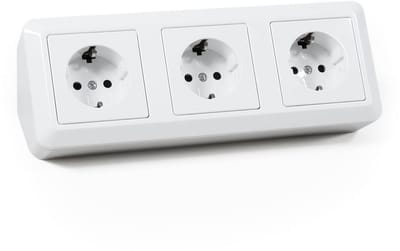 Stopcontactenblok met 3 Stopcontacten voor Hoekmontage en Onderbouw, 250V~/16A - Wit