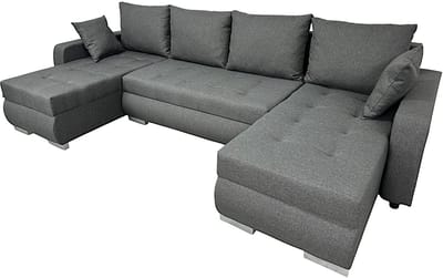 Furniture U-vorm Hoekbank – Grote 5-Zits Bank met Opbergruimte en Dubbele Lounge – Grijs – Slaapbank