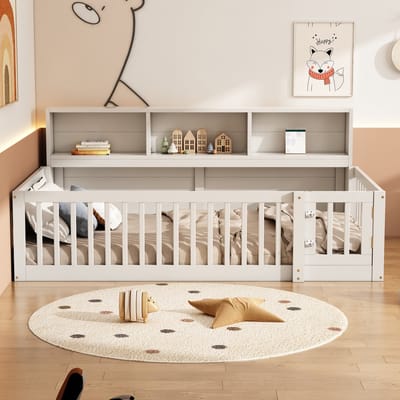 Eenpersoonsbed 90x200 cm - kajuitbed - met opbergruimte - met lattenbodem - met leuning - wit - zonder matras