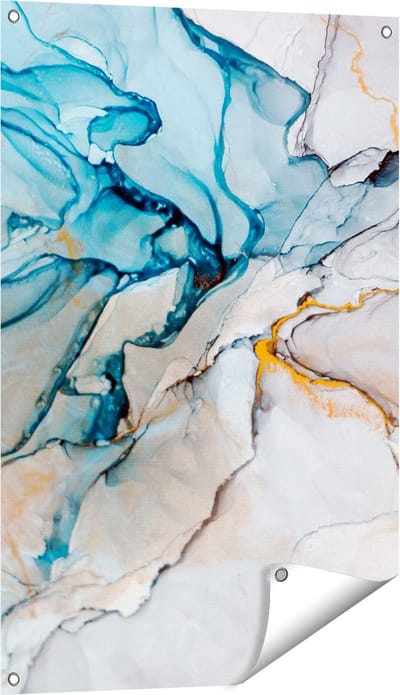 Gards Tuinposter Abstracte Kunst - Blauwe Grijze Marmer - 60x90 cm - Tuindoek - Tuindecoratie - Wanddecoratie buiten - Tuinschilderij