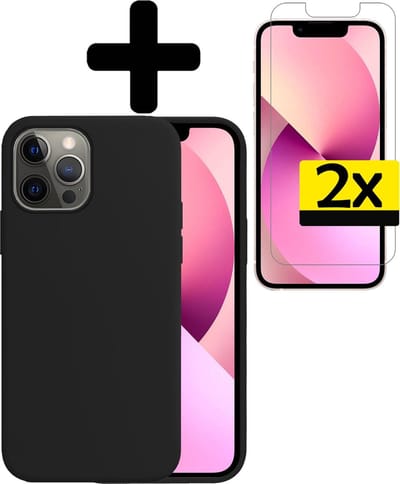 Hoesje - Met 2x Screenprotector - Geschikt voor Apple iPhone 13 - Sterk & Shockproof - Back Cover - Siliconen Case - Telefoon Hoes - Telefoonhoesjes - Zwart