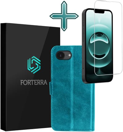 Hoesje Met Screenprotector - Geschikt voor Apple iPhone 16e - Luxe Pasjeshouder - Flipcase - Bookcase Portemonee - Flip Case - Kunstleer Book Case - Book Cover - Walletcase - Portemonneehoes - Turquoise