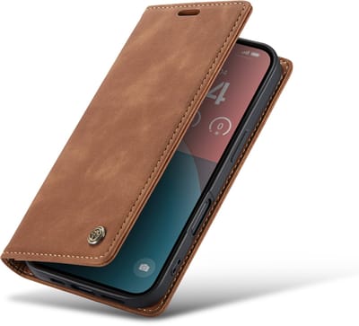 Casemania Hoesje Geschikt voor Apple iPhone 17 Air - Sienna Brown - Dunne Bookcase met Pasjeshouder - Slim Wallet Case - Bruin