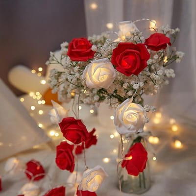 1.5/3m Rood Roze Kunstmatige Roos Bloem LED Lampjes Valentijnsdag Roos Bloem Fee Lichtslinger Slinger Kamer Bruiloft Tafel Decoratie 1.5m 10LED