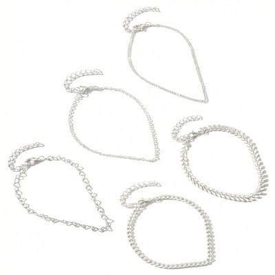 5 Zilverkleurige enkelbandjes set voor dames – schakel enkelketting set – glanzende laagjes enkelbandjes – zomerse sieraden