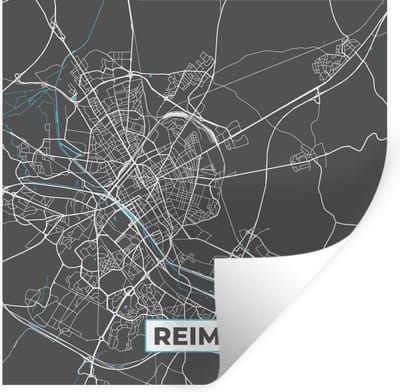 Muurstickers - Sticker Folie - Reims - Plattegrond - Kaart - Stadskaart - Frankrijk - 100x100 cm - Plakfolie - Muurstickers Kinderkamer - Zelfklevend Behang XXL - Zelfklevend behangpapier - Stickerfolie