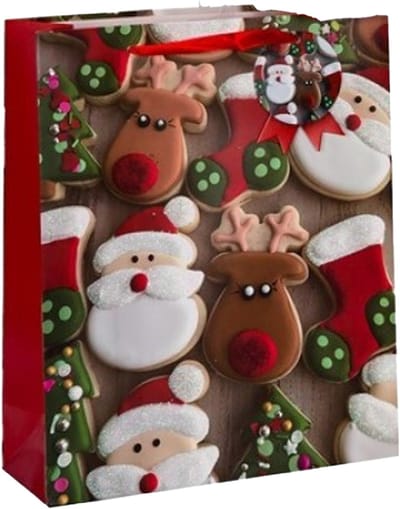 Gerimport Kerst cadeau tasje - 24 cm - kerstman en rendier - inpakken - kerstcadeaus