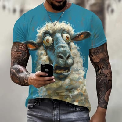 Grappig 3D Schaap Print T-shirt Voor Mannen Trend Hip Hop Kleding Street Casual Ronde Hals Korte Mouw T-shirt Mode Los Zomer Top 6XL blue