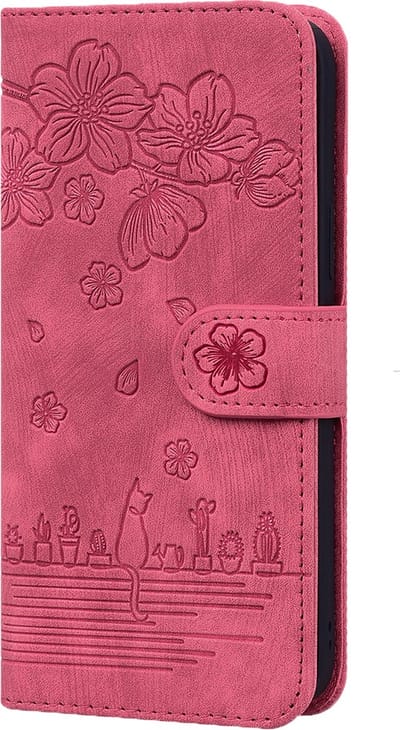 Hoesje geschikt voor Samsung Galaxy S24 Ultra - Bookcase - Koord - Pasjeshouder - Portemonnee - Camerabescherming - Bloemenpatroon - Kunstleer - Bordeaux Rood