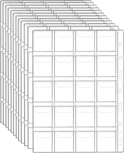 12 Bladen Muntencollectie Pagina's met 9 Gaten en 20 Compartimenten voor Muntalbum 45x45mm, Ideaal voor Verzamelaars