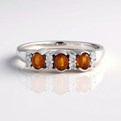 Cavill - 925 Sterling Zilver Damesring - 0,655 ct Oranje Nepalese Kyaniet & 0,155 ct Tanzania Zirkonia - Gerhodineerd, Elegant Oval