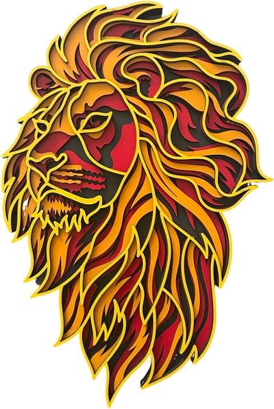 Jungengel 3D Leeuwenkop Wanddecoratie Hout - Galatasaray-stijl - 20x30 cm