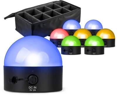 BeamZ set van 8 BTL32 Oplaadbare tafellampen in flightbag - Bollamp met RGBW LED - Draadloze DMX