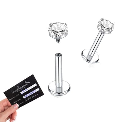 Neuspiercing steentje - labret piercing - Zilver - neuspiercing staafje- tragus piercing - lippiercing steentje - tragus piercing steentje -piercing chirurgisch staal