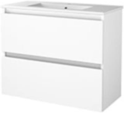 Basic-Line Start 39 Badkamermeubelset - Ondiep - 80 x 39 cm - Greeploos - 2 Lades - Keramische Wastafel - 1 Kraangat - Ice White