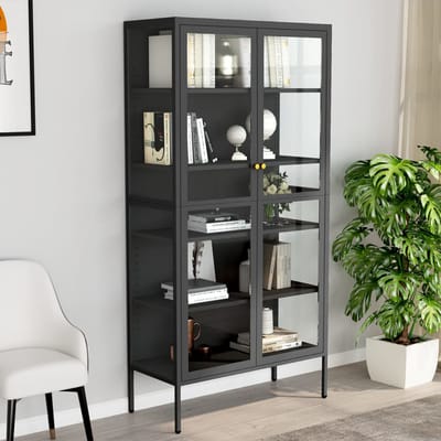 vidaXL - Vitrinekast - 90x40x180 - cm - staal - en - gehard - glas - antracietkleurig