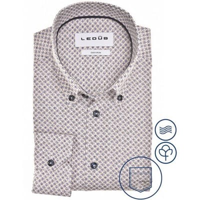 Ledûb Overhemd Abstract Fantasy Pattern Pure Cotton Easy Care Button-Down Licht Bruin / male