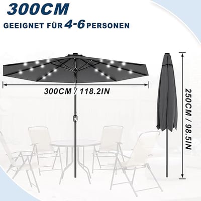 Tuinparasol Bellavero 200x300 cm – Rechteckiger Sonnenschirm mit Kurbel & 30° Neigung – UV50+ Wasserdichtes Polyester 160 g/m² – Robuster Stahlmast – LED Optional – Balkon, Terrasse, Garten & Pool ...