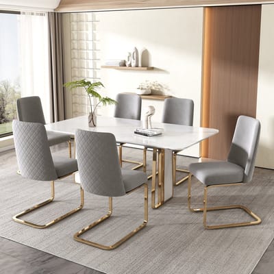 DESMIU Eetkamerstoel – Set Van 2 – Comfortabel Met Ruitvormige Rugleuning En Metalen Poten – Voor Eetkamer, Woonkamer En Slaapkamer – Velvet Grijs