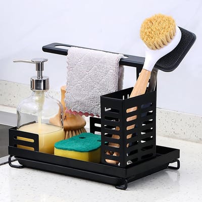 Spoelbak Organizer - Keukenrek - Keuken Opruimen - Roestvrij Staal - 25 x 24 cm - Mat Zwart