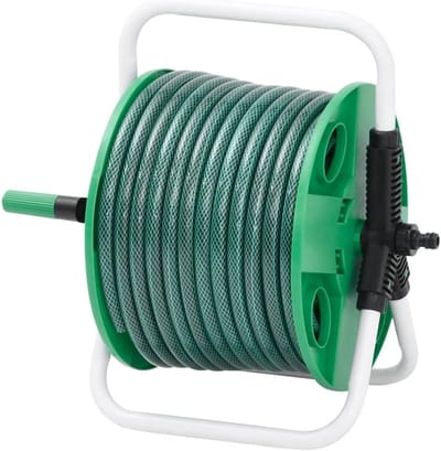 Slanghaspel - Tuinslanghouder - Tuinonderhoud - Corrosiebestendig staal - 30 m slang - Groen