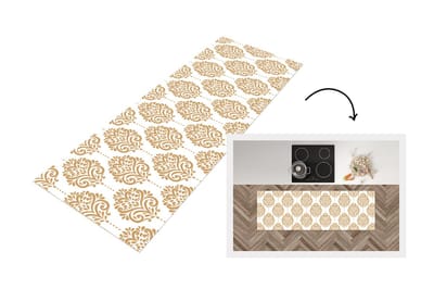 Keukenloper - Loper keuken - Vintage - Bloemen - Goud - Design - 150x50 cm - Keukenloper vinyl