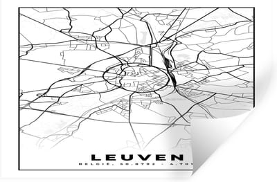 Muurstickers - Sticker Folie - België – Leuven – Stadskaart – Kaart – Zwart Wit – Plattegrond - 30x20 cm - Plakfolie - Muurstickers Kinderkamer - Zelfklevend Behang - Zelfklevend behangpapier - Stickerfolie