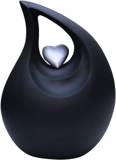 XXL As Urn - 3.5 Liter - Teardrop - Druppel Urn - Crematie Urn - Uniek - Voor Huisdieren of Menselijk As - Crematie As - Decoratie Urn - Black Silver