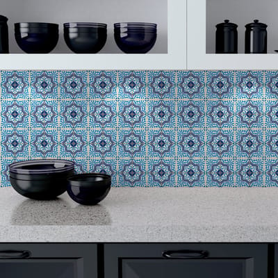 Zelfklevende tegelmuurstickers voor keuken en badkamer - 24 cementtegelstickers, Azulejos Henrique-stijl - 24 stickers, 10x10 cm