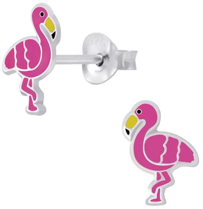 Joy|S - Zilveren Flamingo oorbellen - roze vogel - 7 x 9 mm