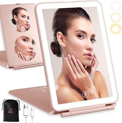 Oplaapbare Reis Make-up Spiegel met LED Verlichting en Vergroting