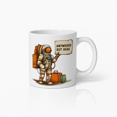 Anywhere But Here Astronaut Koffiemok 330 ml – Uniek Ruimtevaart Cadeau voor Avontuurlijke Liefhebbers
