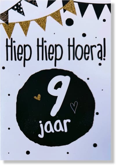 Hoera 9 Jaar! Luxe verjaardagskaart - 12x17cm - Gevouwen Wenskaart inclusief envelop - Leeftijdkaart