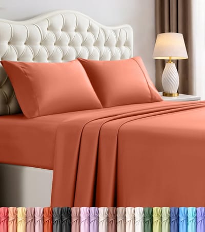 Bedding Beddengoedset voor queensize bed - 4-delig beddengoed - geborsteld microvezel - krimp- en kleurvast - gemakkelijk te onderhouden (queensize, terracotta oranje)