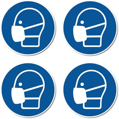Veiligheidssticker Mondmasker Verplicht ISO 7010 Ø 10 cm - 4 Stuks