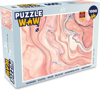 Puzzel Marmer - Pastel - Roze - Blauw - Marmerlook - Abstract - Legpuzzel - Puzzel 1000 stukjes volwassenen