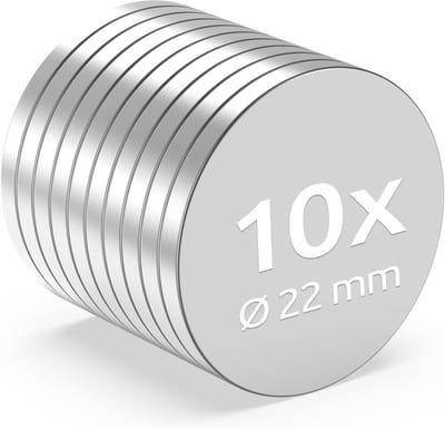 Magneten 10 stuks - Ronde Supermagneten - Extreem Sterk - Hoogwaardige NiCuNi-coating - Schijfmagneten Ø22x2mm - Veelzijdig Gebruik | Hoogwaardige NiCuNi-coating, schijfmagneten Ø 22 x 2 mm, veelzijdig inzetbaar